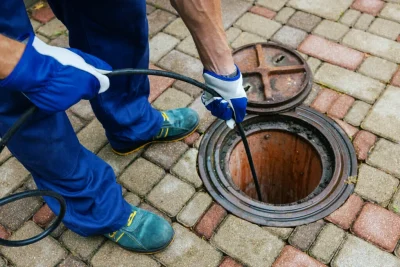 Plumber cleaning an outdoor sewer drain in South San Francisco